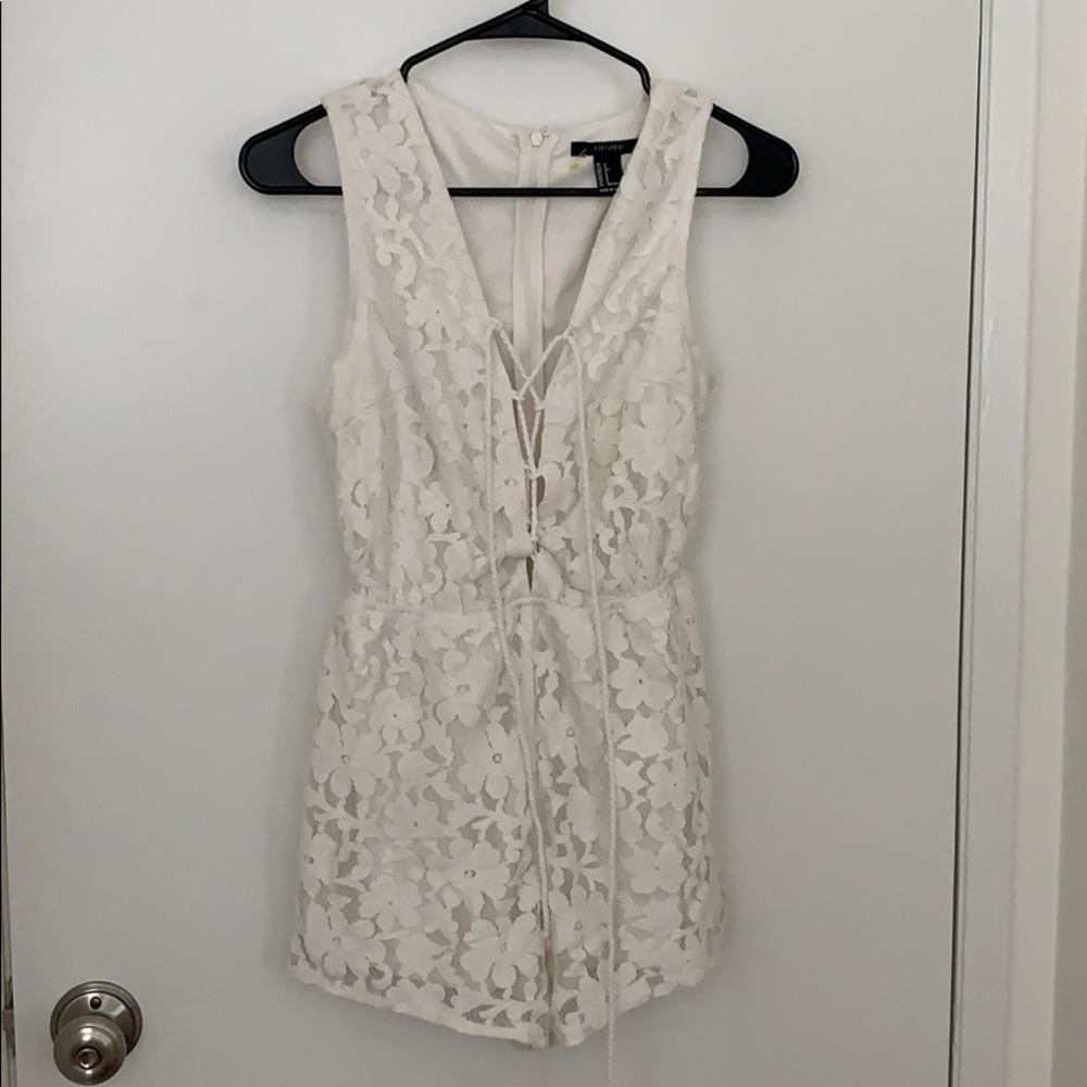White lace up romper